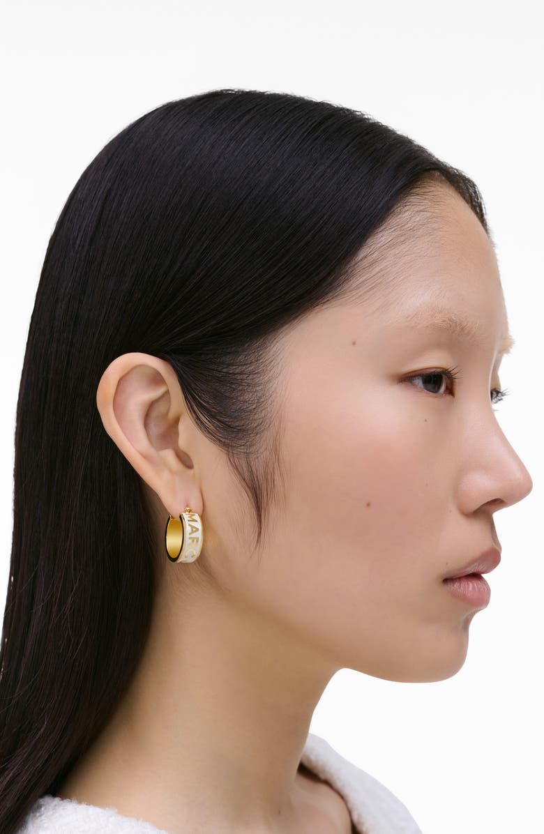 Marc Jacobs Logo Hoop Earrings, Alternate, color, Gold/Cream