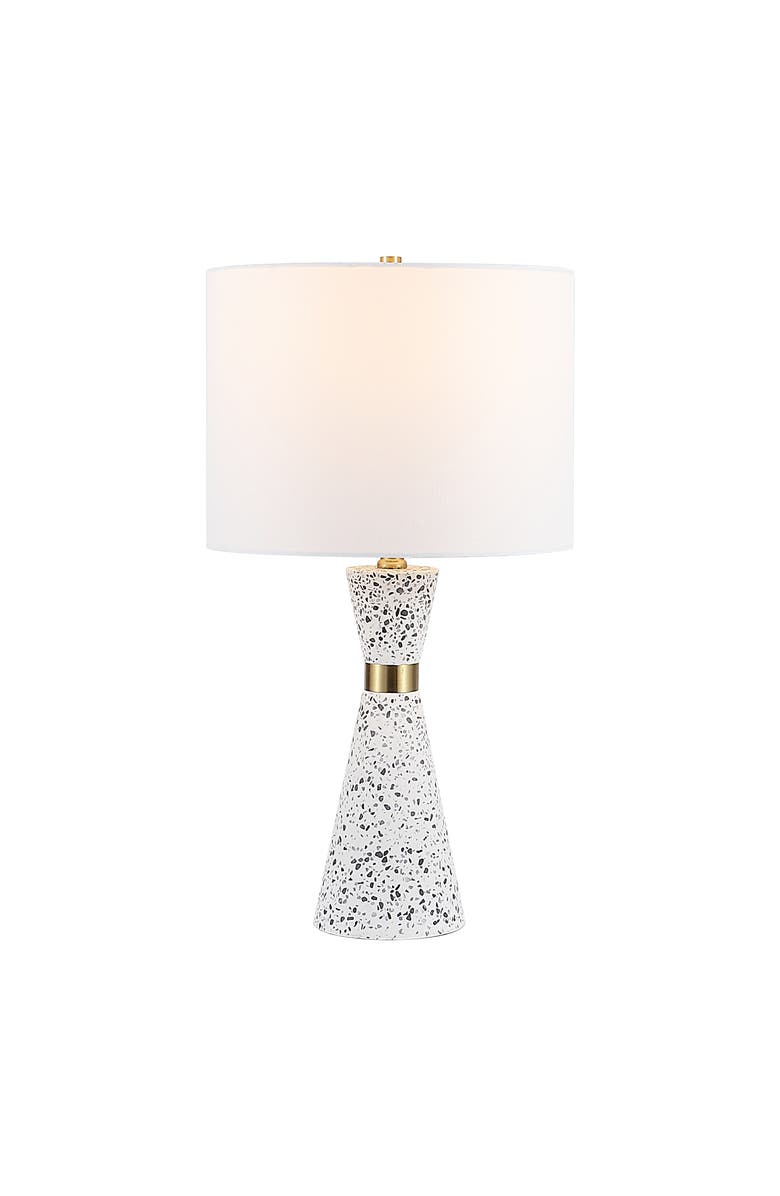 JONATHAN Y Artezza Contemporary Hourglass Terrazzo/Iron LED Table Lamp, Main, color, White/Gray Terrazzo