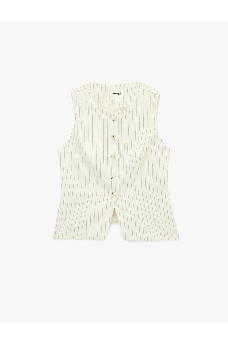Sleeveless Button Down Striped Vest, Alternate, color, ECRU STRIPE