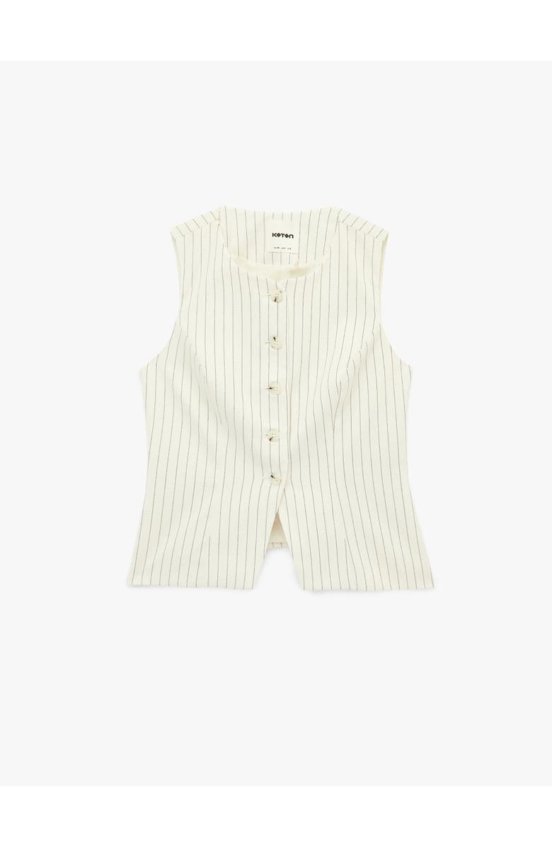 Koton Sleeveless Button Down Striped Vest, Alternate, color, Ecru Stripe
