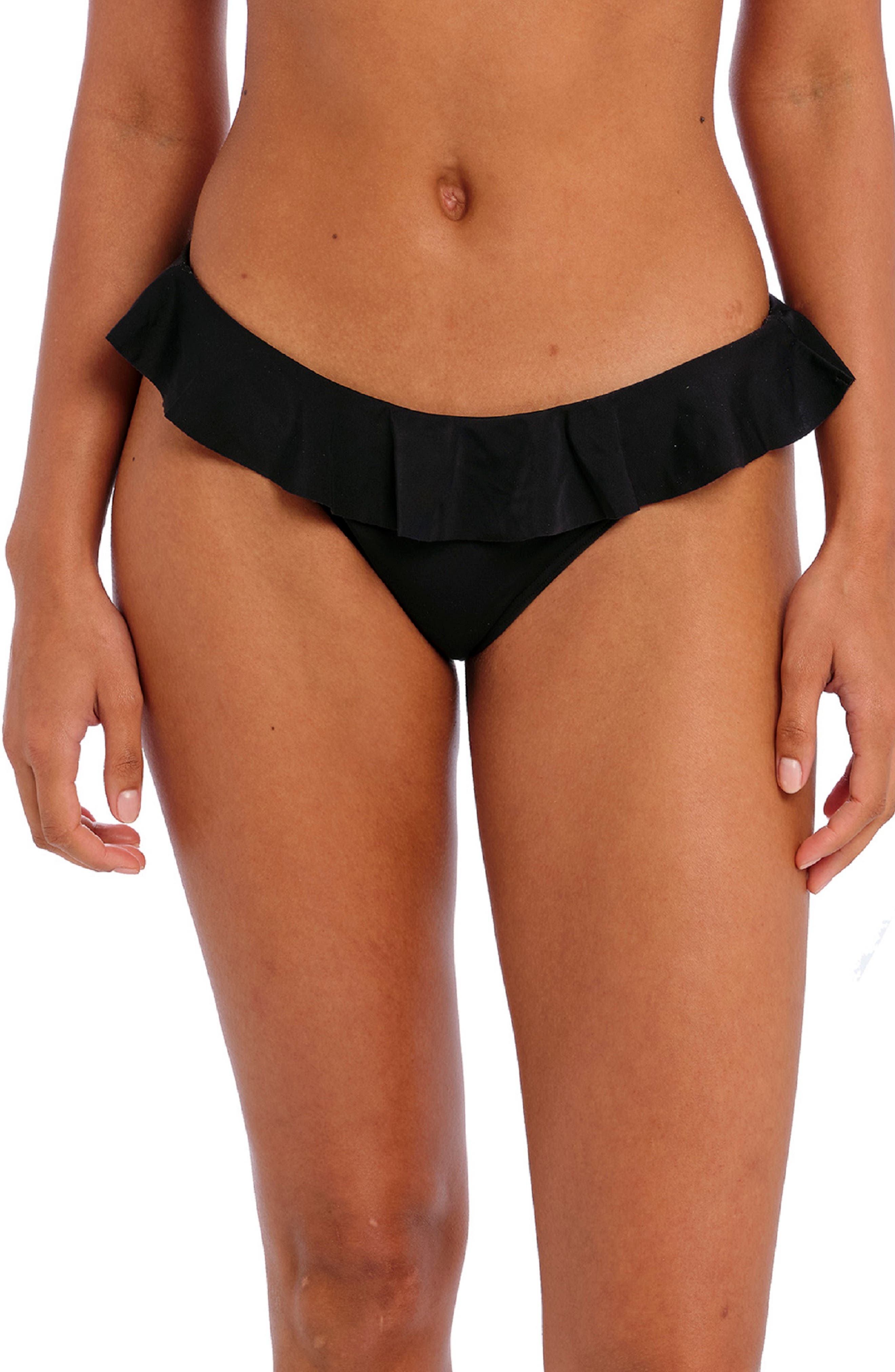 Freya Jewel Cove Italini Frill Bikini Bottoms in Plain Black 