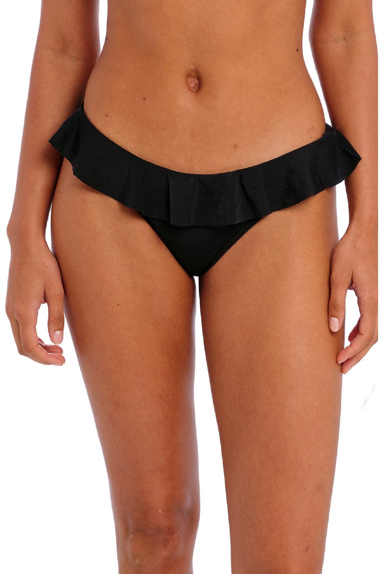 Jewel Cove Italini Frill Bikini Bottoms, Main, color, PLAIN BLACK