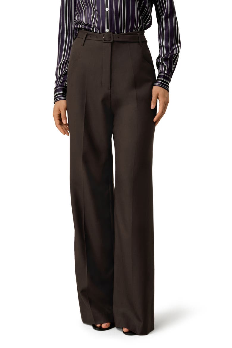 Women's Silk-Wool Blend High-Waisted Wide-Leg Pants, Main, color, Chestnut