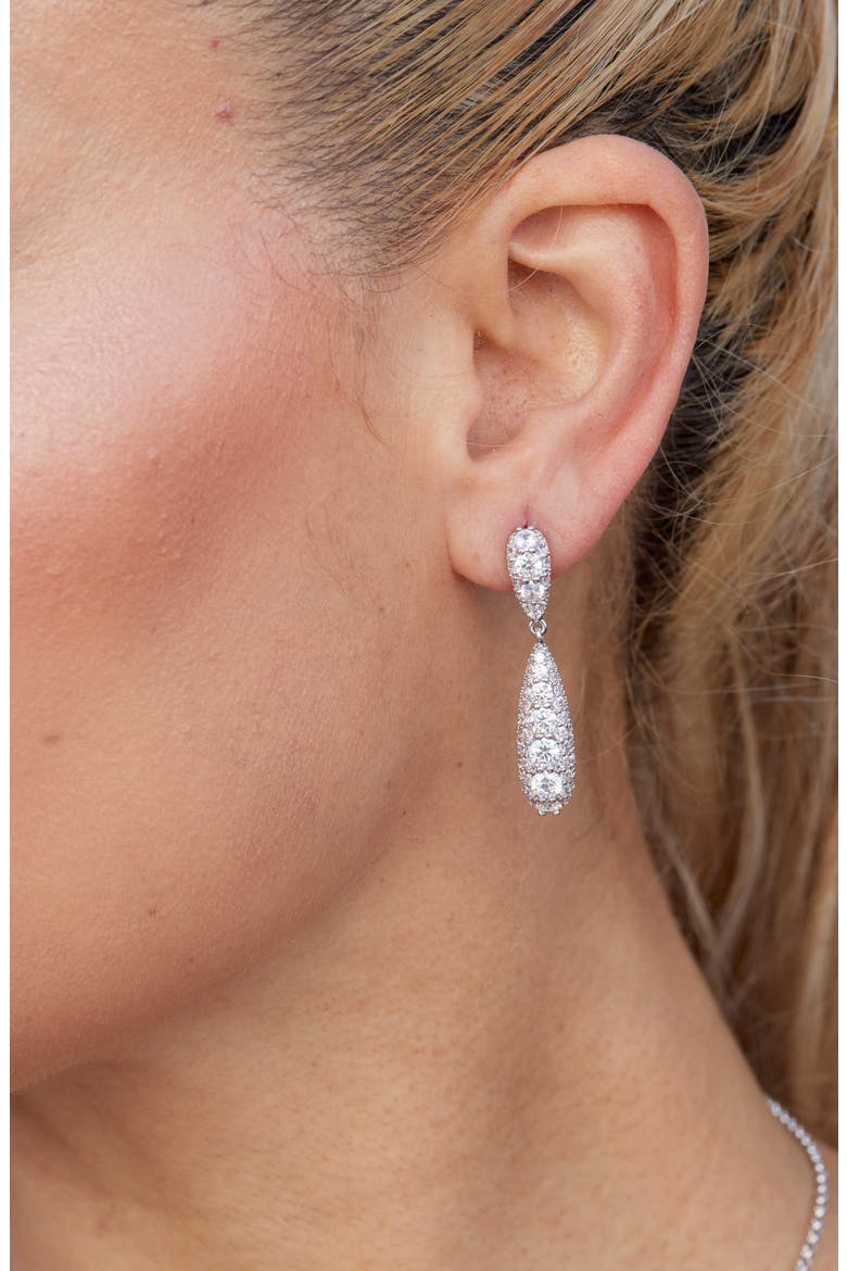 Pavè Cubic Zirconia Briolette Drop Earrings, Alternate, color, WHITE