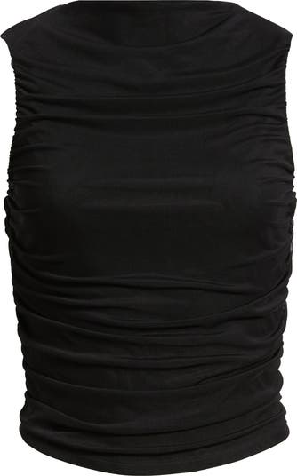 Open Edit Ruched Mesh Tank Top | Nordstrom