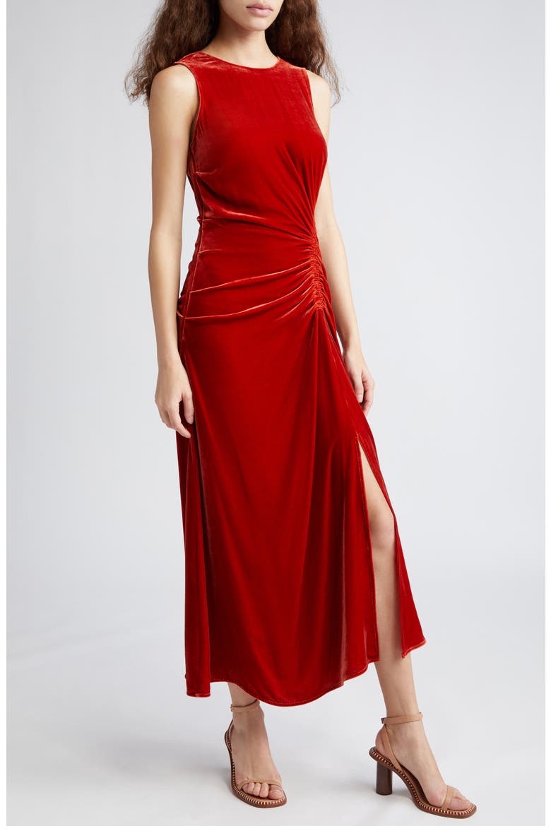 Cornelia Side Ruched Velvet Gown, Alternate, color, CARNELIAN