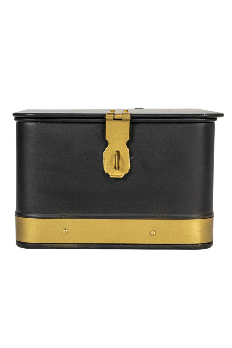Decorative Metal Boxes with Lid, Black with Gold Band, Set of 3, Alternate, color, Black