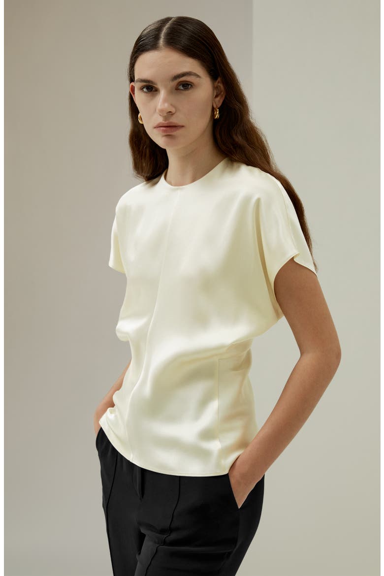 Women's Short Batwing Sleeve Silk Contour Top, Alternate, color, Lily White