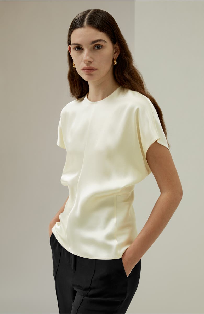 Lilysilk Women's Short Batwing Sleeve Silk Contour Top, Alternate, color, Lily White