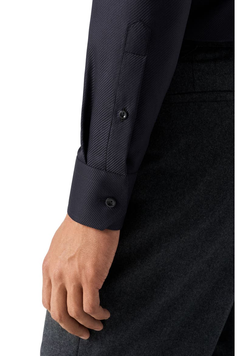 Contemporary Fit Black Diagonal Weave Cotton Dobby Dress Shirt, Alternate, color, BLACK