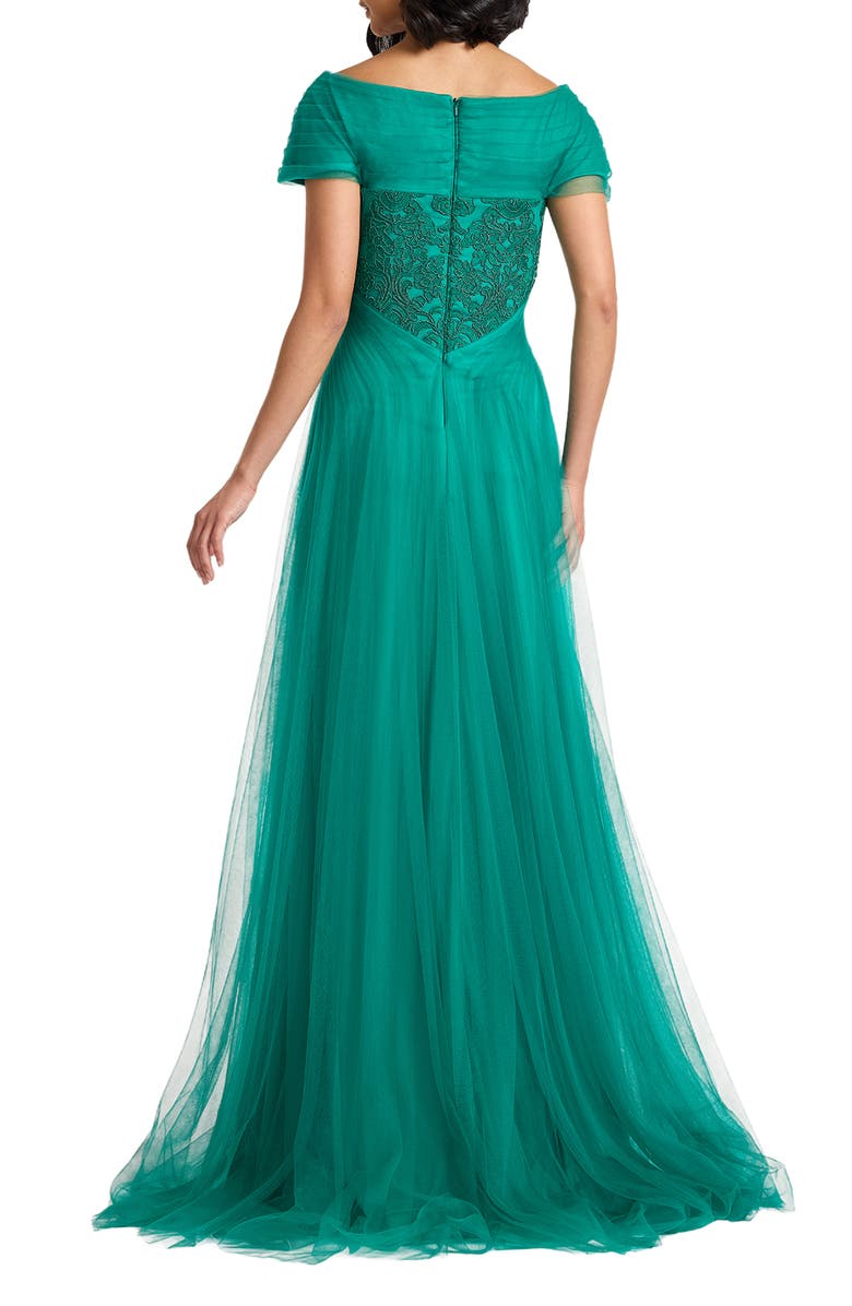 Tadashi Shoji Lace & Tulle Gown, Alternate, color, Emerald