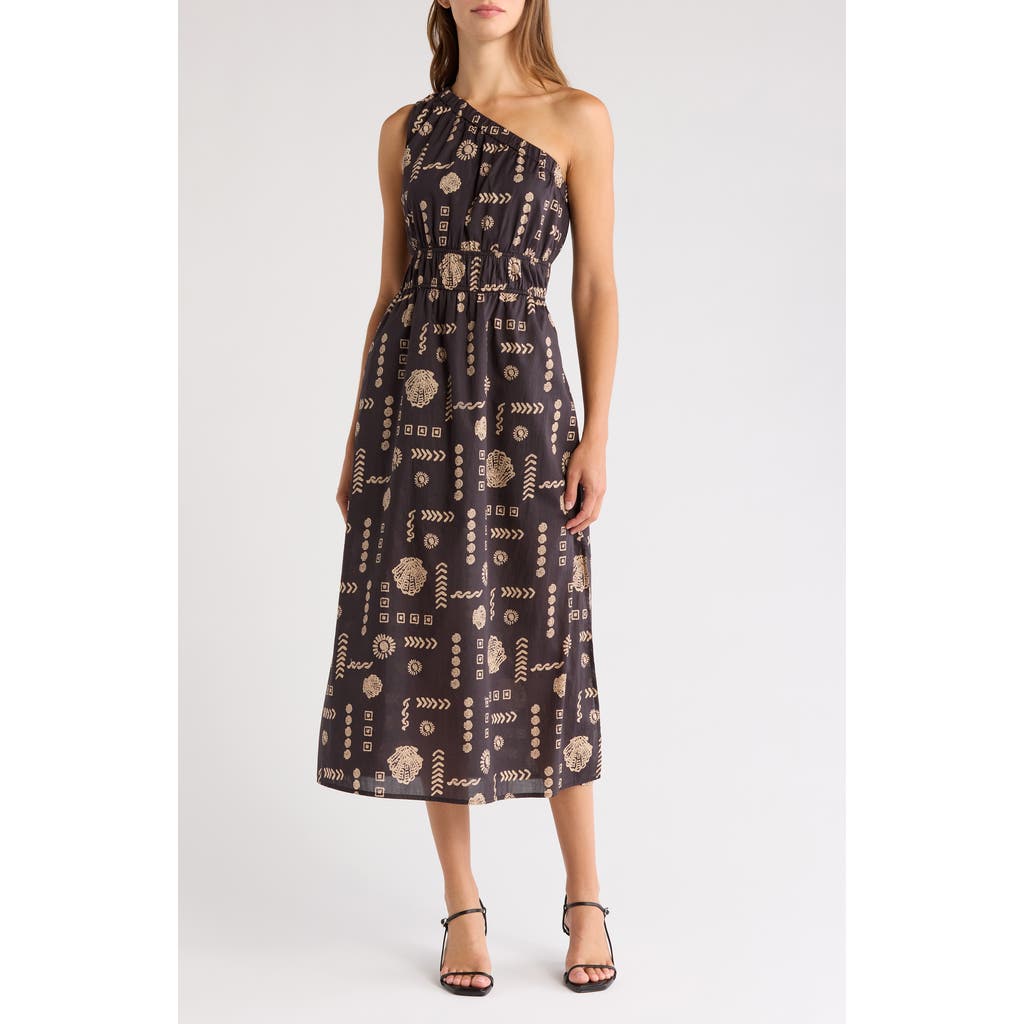 Rails Womens Beach Shells Selani One-shoulder Cotton-poplin Midi Dress In Sand