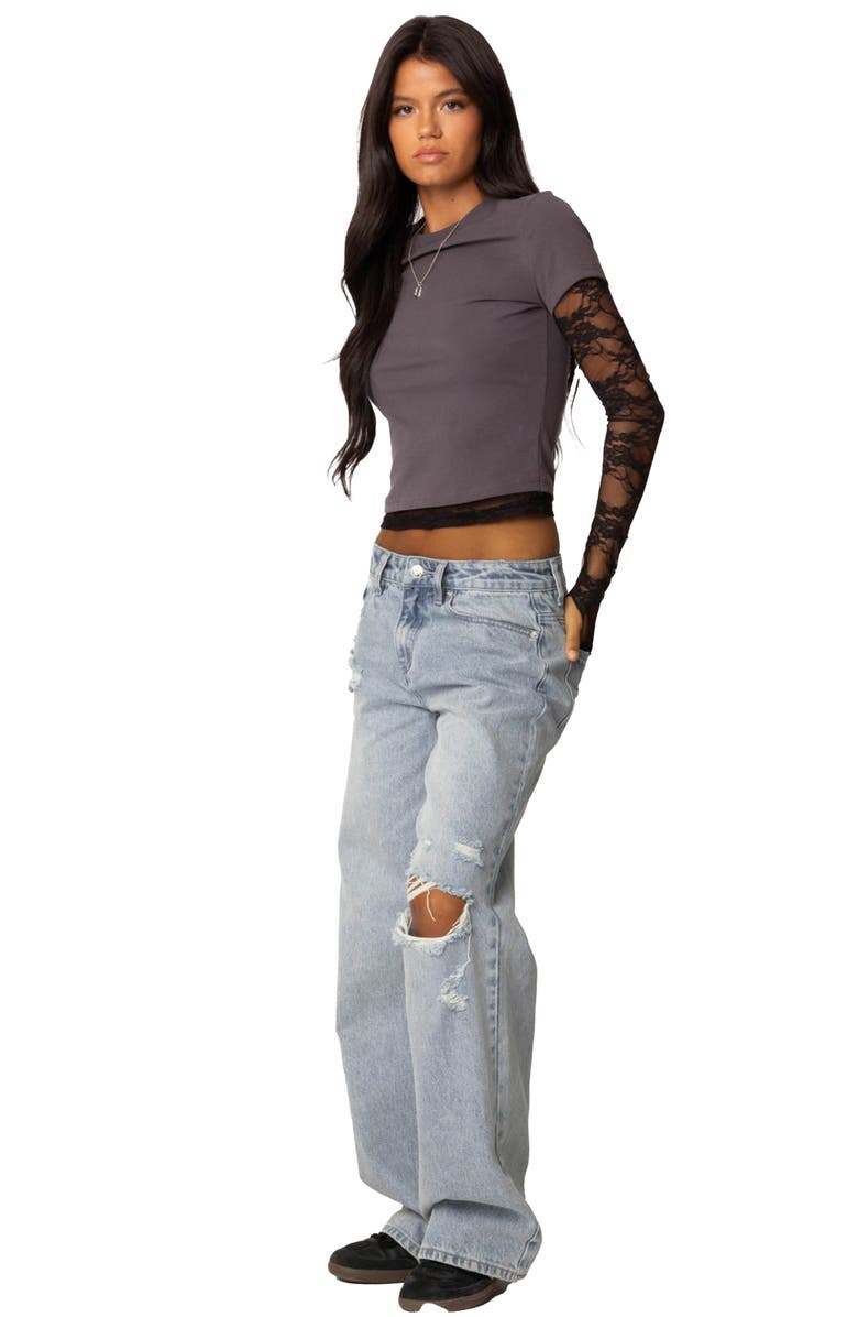 EDIKTED Adam Distressed Ripped Nonstretch Wide Leg Jeans, Alternate, color, Light-Blue