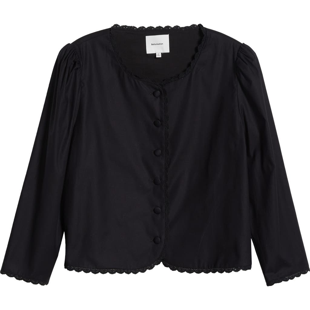 Reformation Donna Lace Trim Button-up Top In Black