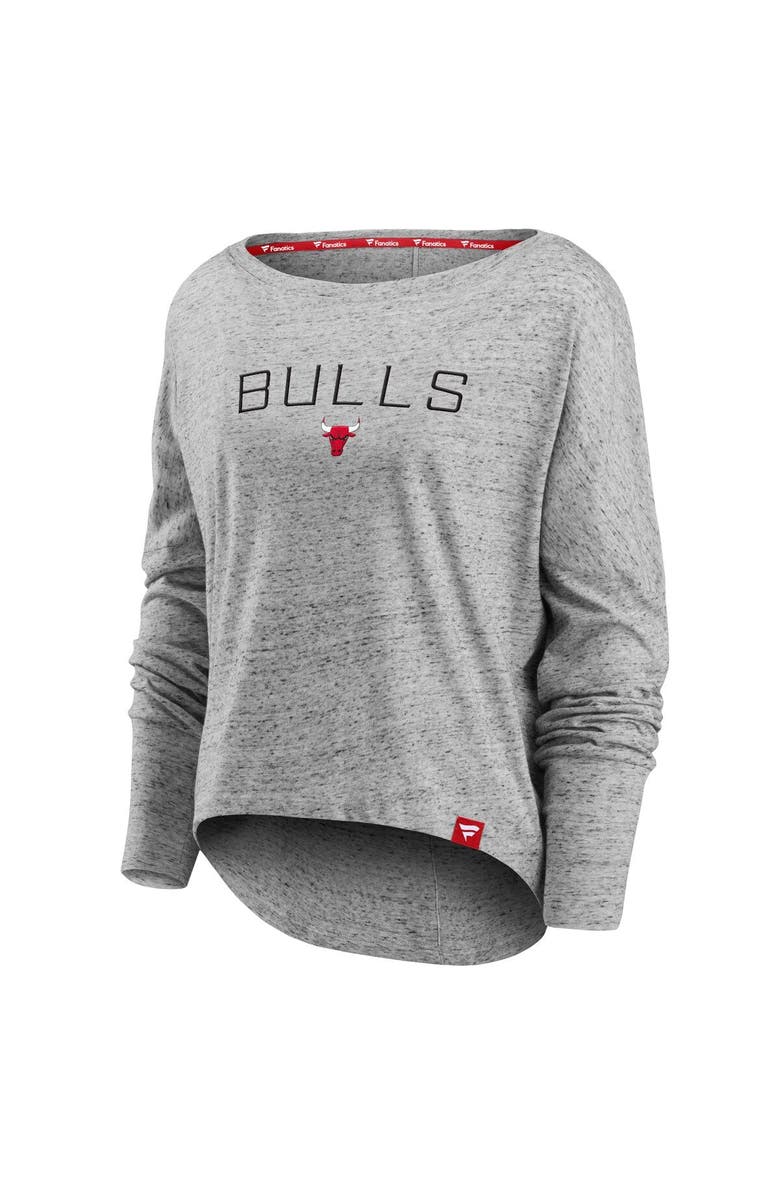 FANATICS Women's Fanatics Branded Heathered Gray Chicago Bulls Nostalgia Off-The-Shoulder Long Sleeve T-Shirt, Alternate, color, Heather Gray