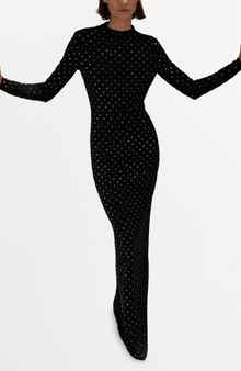 MANGO Selection Crystal Embellished Long Sleeve Maxi Dress