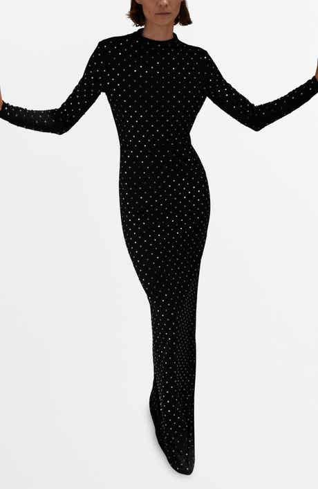 MANGO Selection Crystal Embellished Long Sleeve Maxi Dress