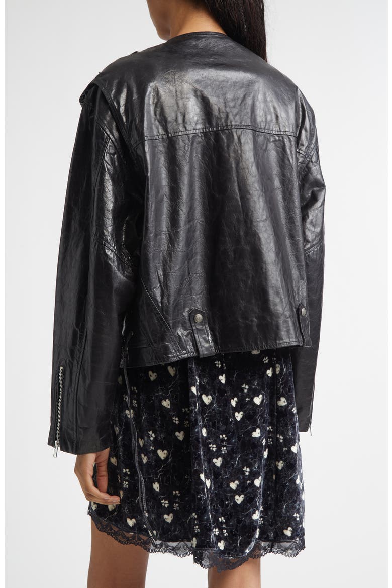 Belted Leather Moto Jacket, Alternate, color, BLACK