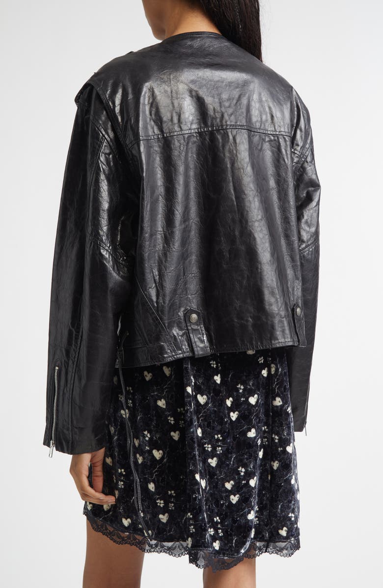 R13 Belted Leather Moto Jacket, Alternate, color, Black