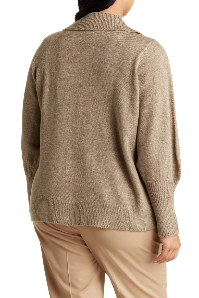 Bella Puff Sleeve Polo Sweater, Alternate, color, FOSSIL