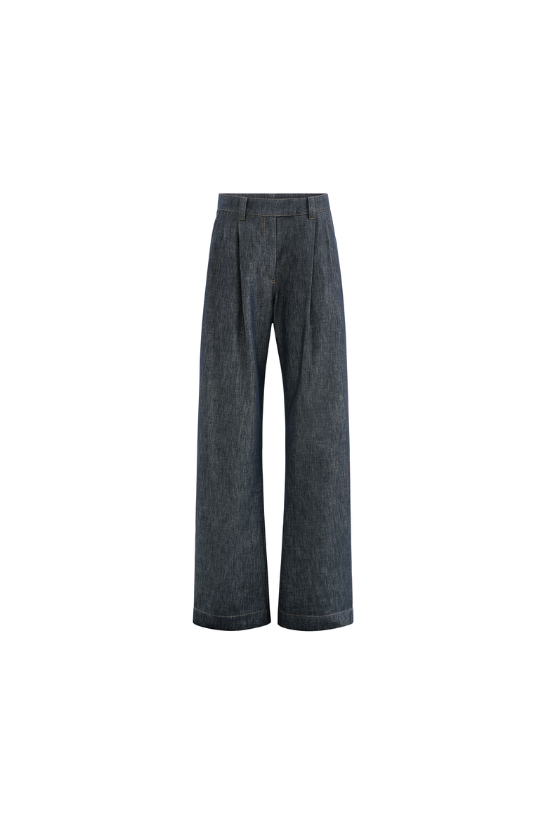 Sparkling no-fade denim loose curved trousers with monili, Alternate, color, Denim