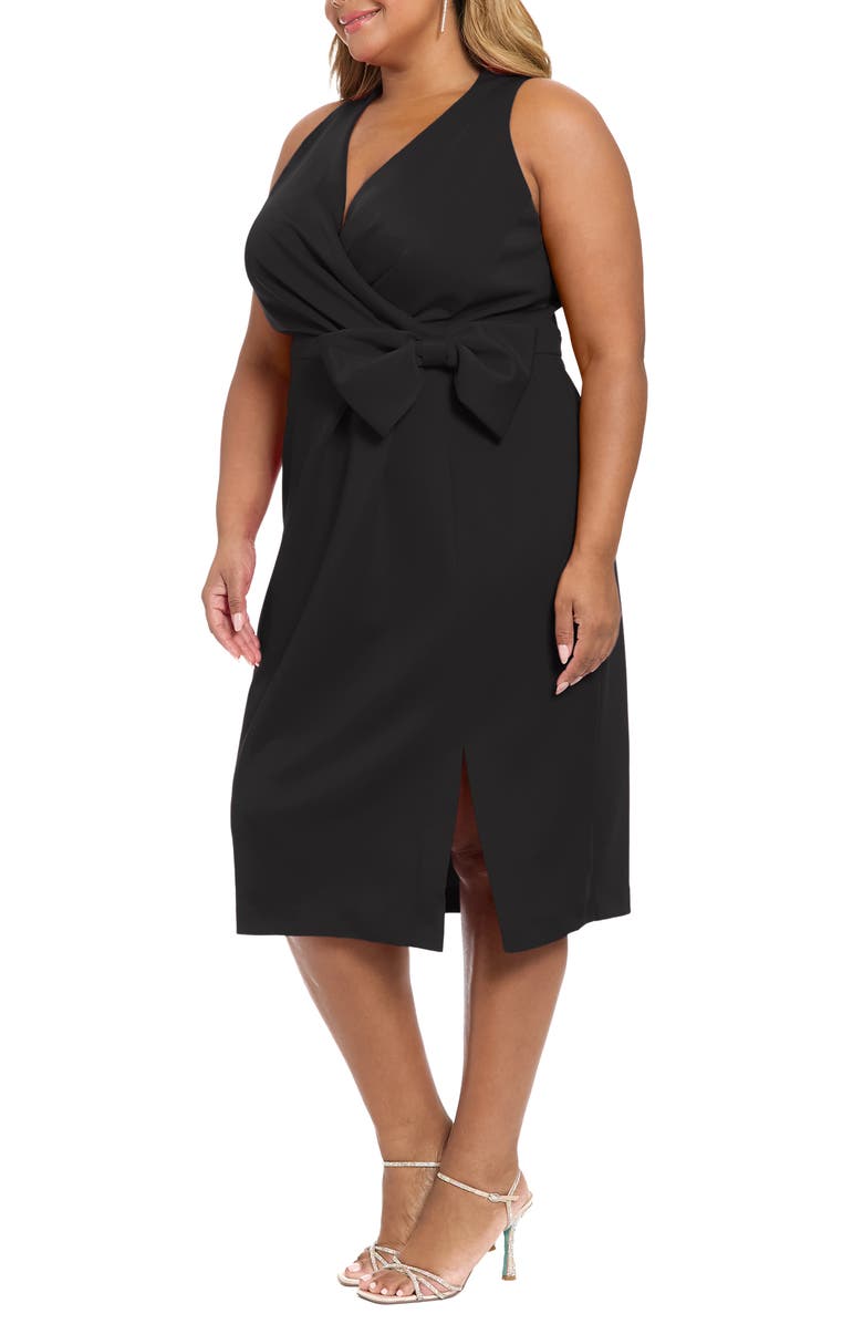 London Times Techno Bow Surplice Scuba Knit Dress, Alternate, color, Black