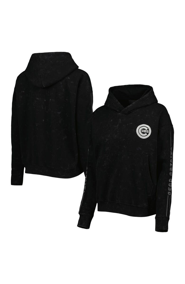 THE WILD COLLECTIVE Women's The Wild Collective Black Chicago Cubs Marble Pullover Hoodie, Main, color, Black