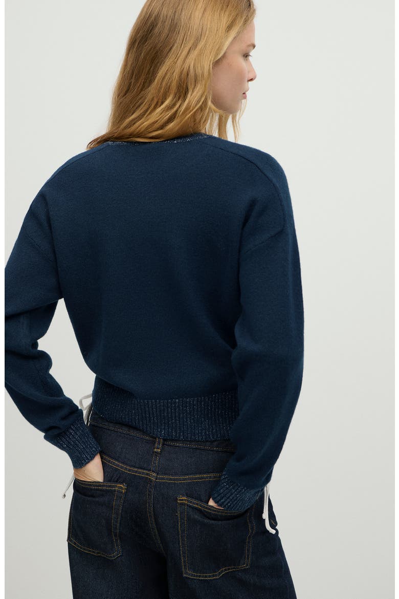 Lurex Detail Crewneck Sweater, Alternate, color, NAVY
