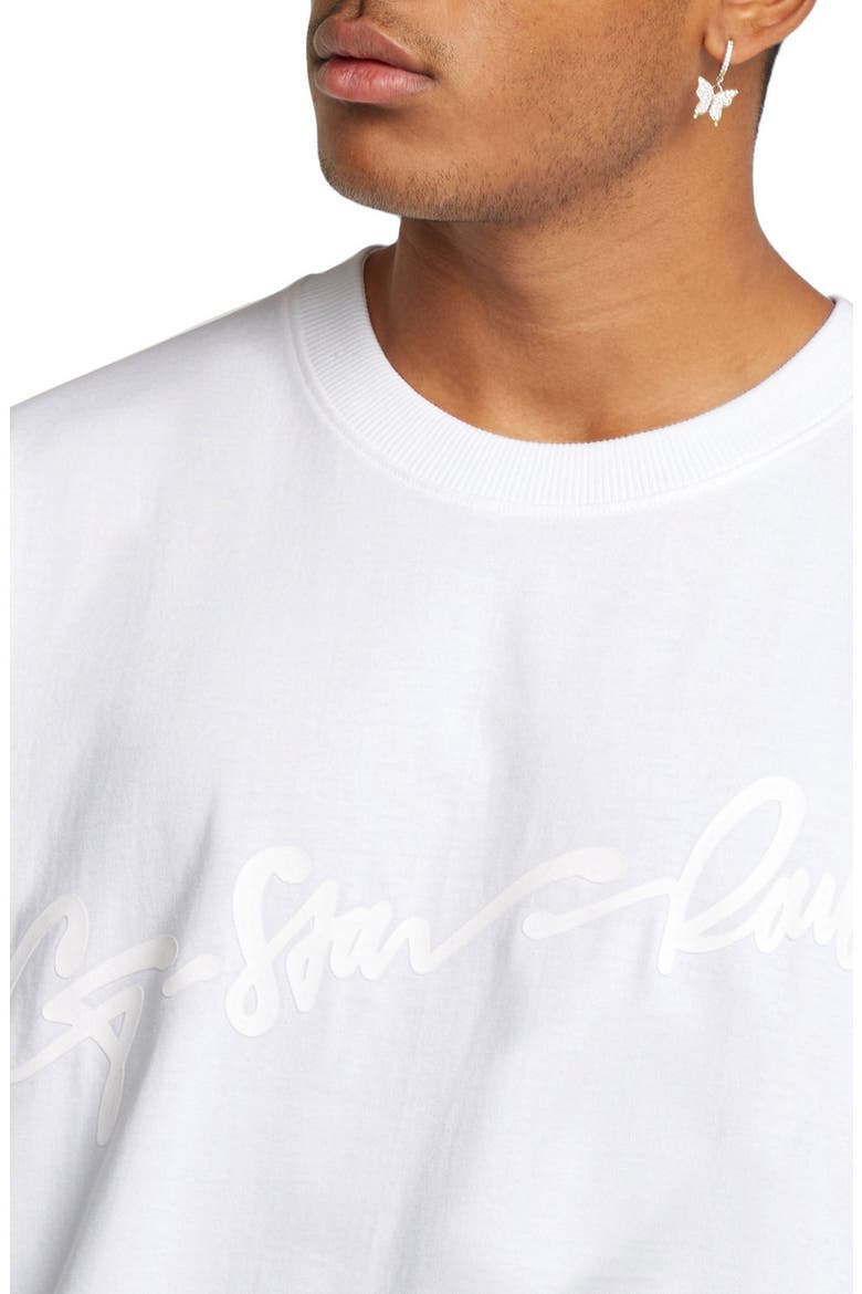 Flocked G-Script Loose Fit Organic Cotton T-Shirt, Alternate, color, WHITE