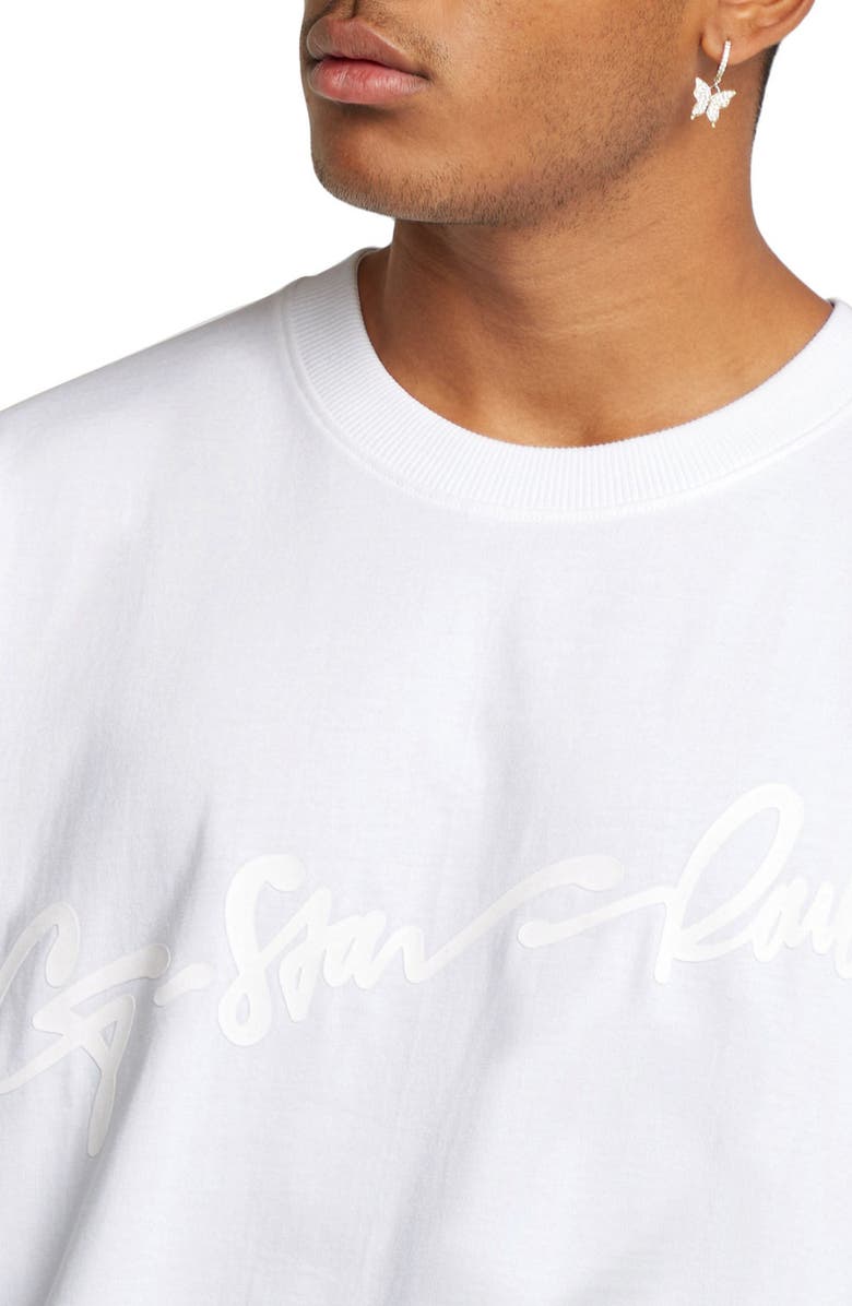 G-STAR Flocked G-Script Loose Fit Organic Cotton T-Shirt, Alternate, color, White