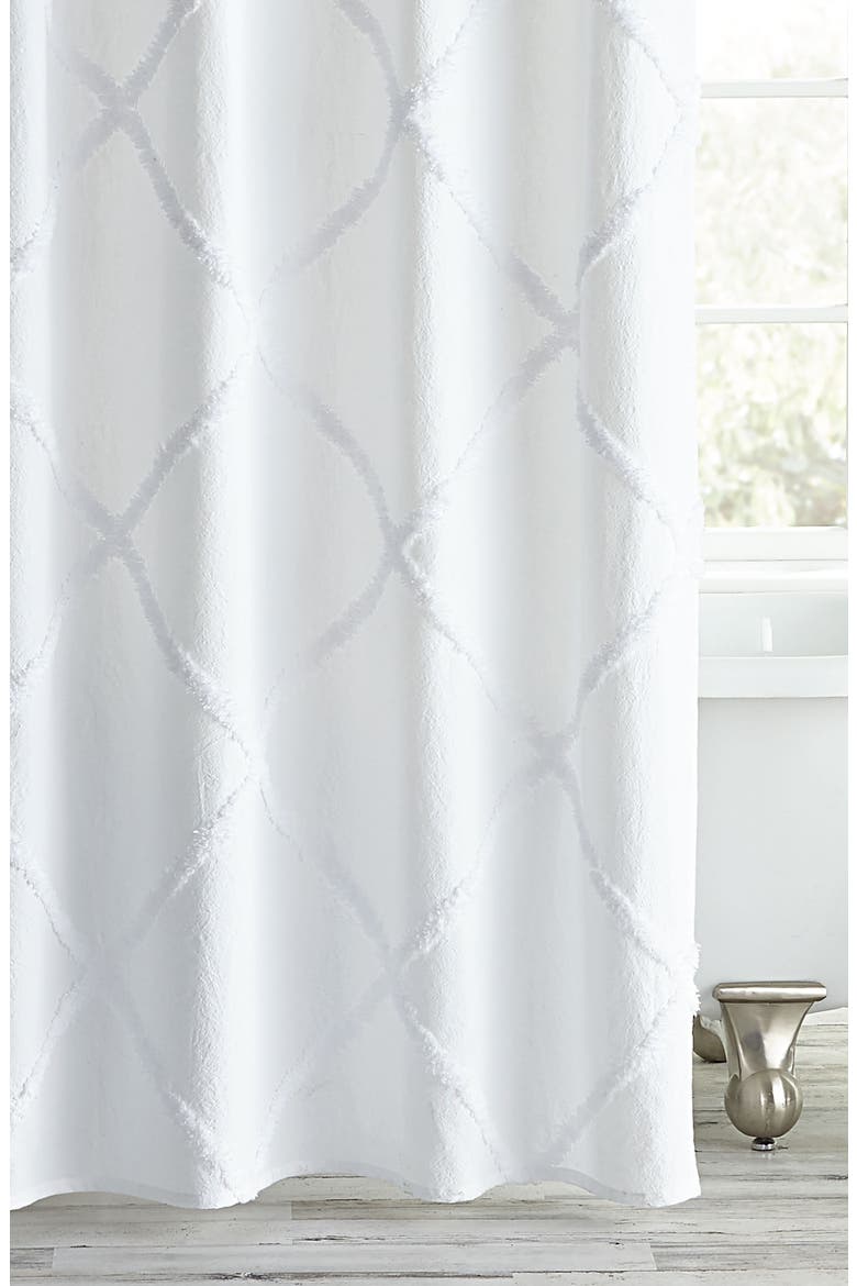 Chenille Lattice Shower Curtain, Alternate, color, WHITE