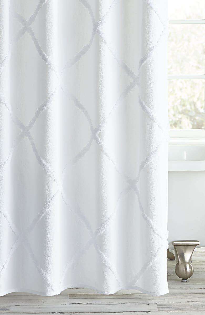 Peri Home Chenille Lattice Shower Curtain, Alternate, color, White