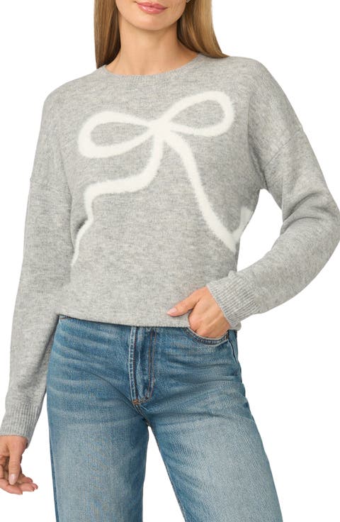 Eyelash Bow Crewneck Sweater