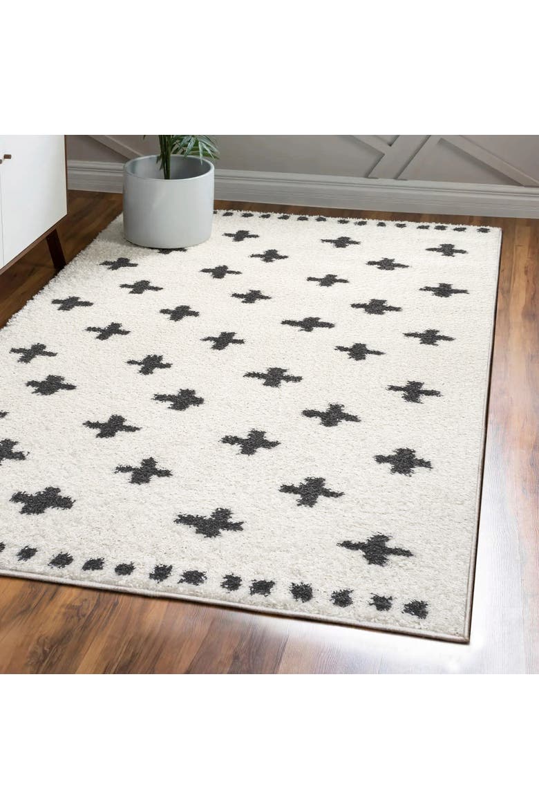 Cristo Berber Geometric Shag Area Rug, Alternate, color, White/Gray