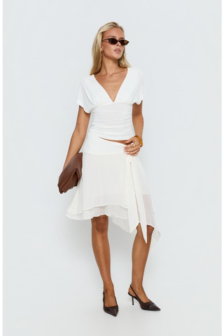 Ophella Tie Waist Tiered Asymmetric Chiffon Midi Skirt, Alternate, color, CREAM