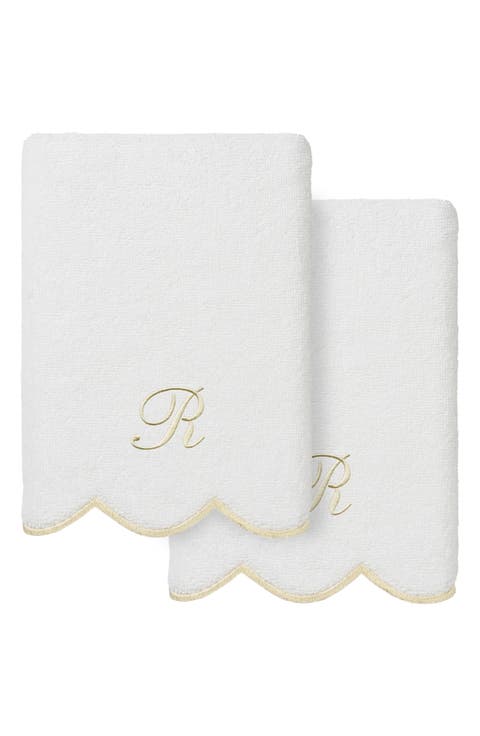 Adornia Scallop Set of 2 Monogrammed Hand Towels