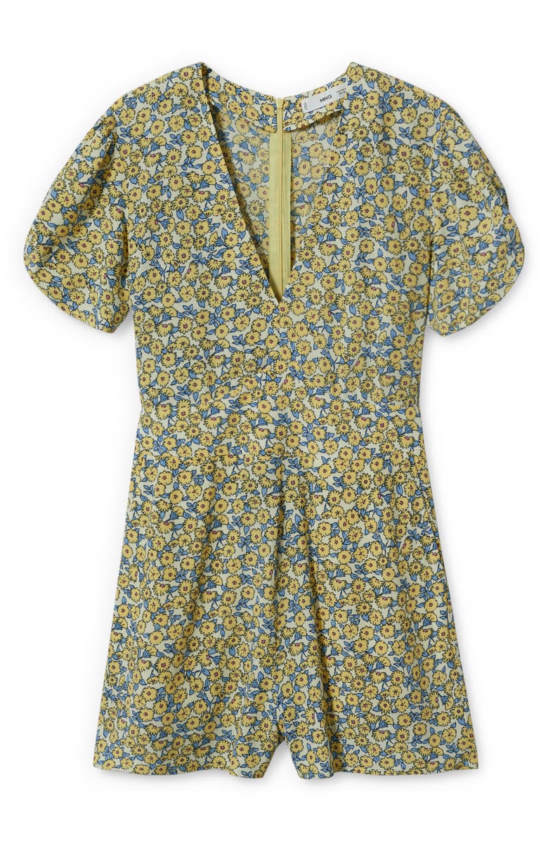 MANGO Floral Puff Sleeve Romper, Alternate, color, 