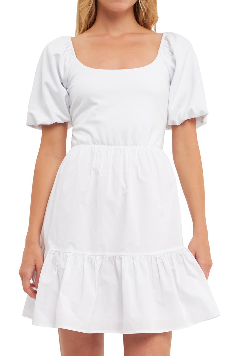 Mix Media Puff Sleeve Minidress, Alternate, color, WHITE