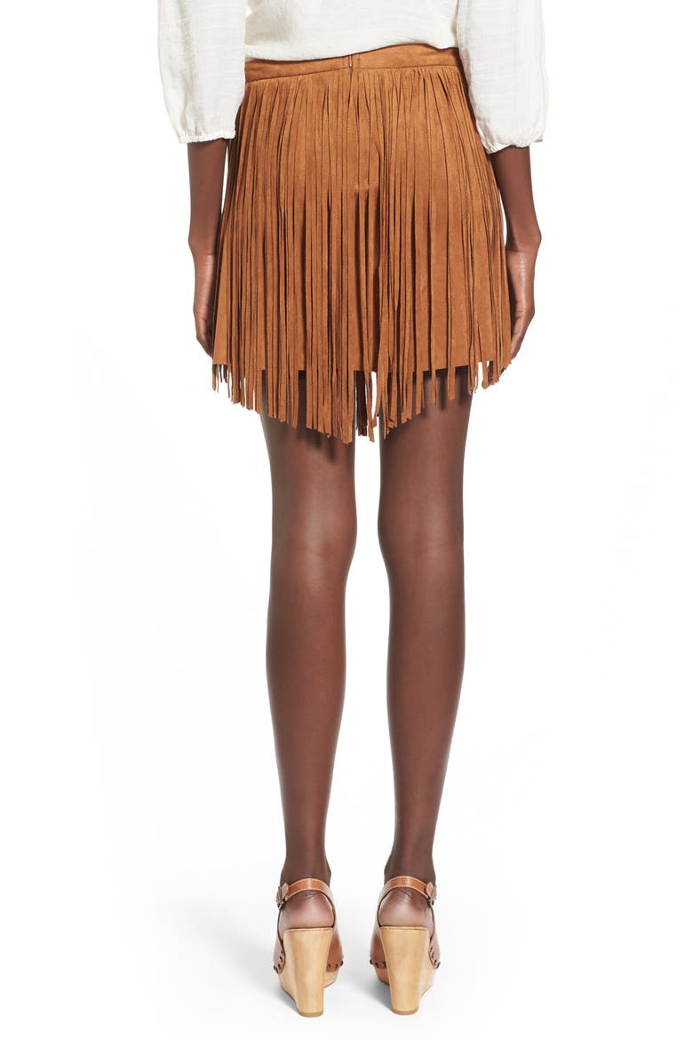 Fringe Faux Suede Skirt, Alternate, color, CAMEL