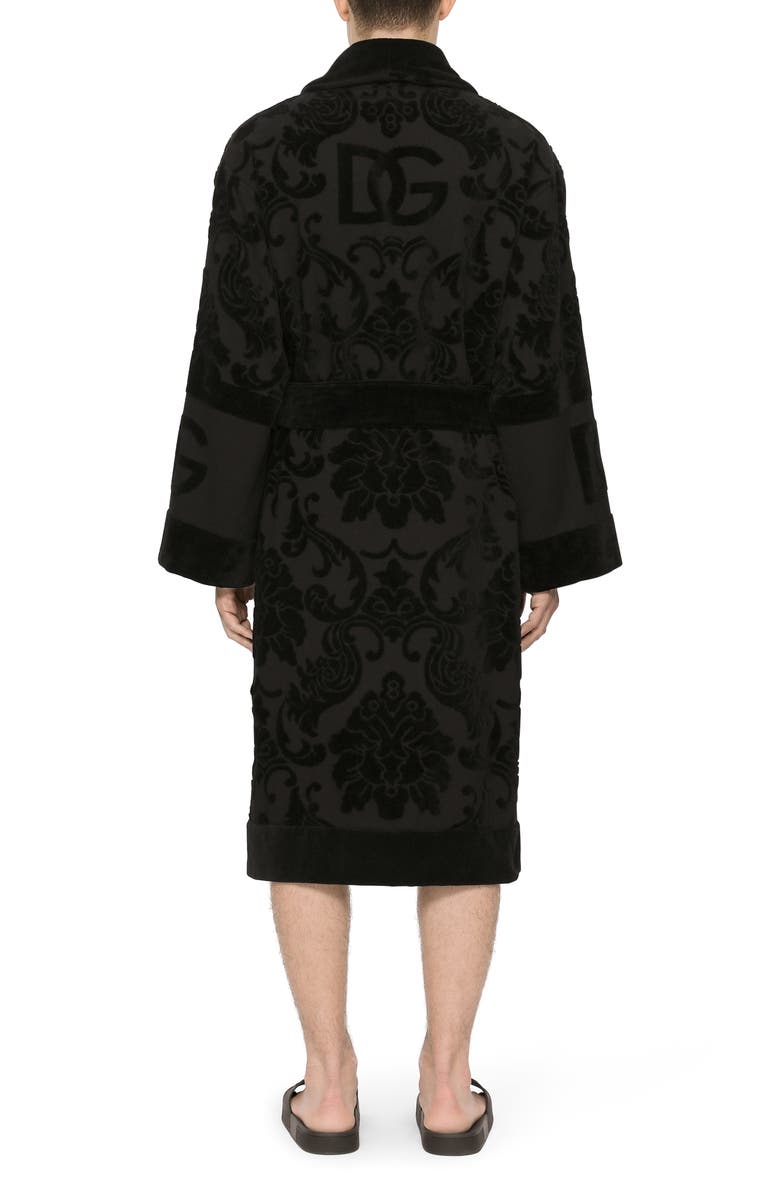 Dolce&Gabbana Logo Jacquard Cotton Terry Robe, Alternate, color, Black