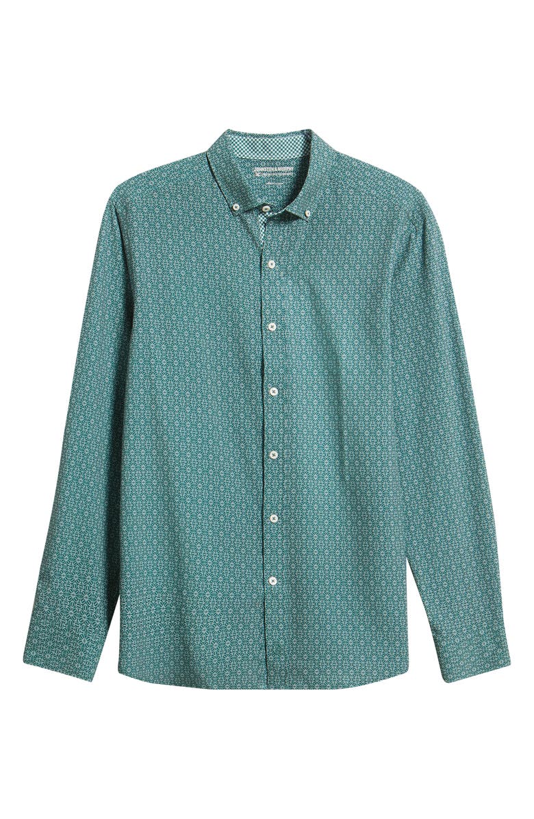 Johnston & Murphy XC+<sup>™</sup> Football Print Performance Button-Down Shirt, Alternate, color, Green
