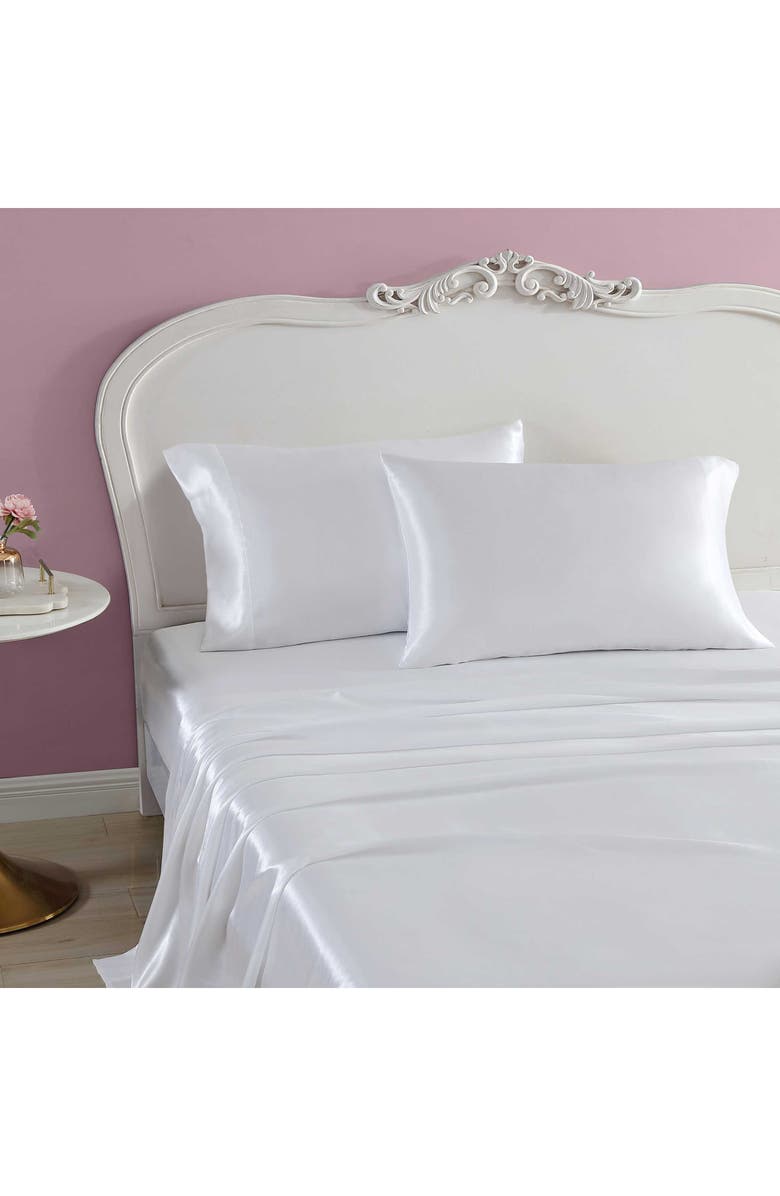 Betsey Johnson Solid Satin Sheet Set, Alternate, color, White
