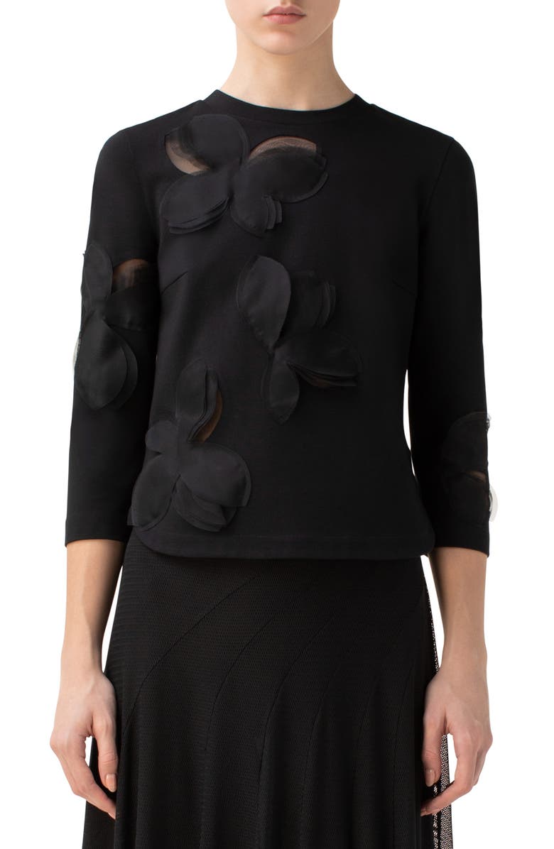 Akris punto Magnolia Appliqué Jersey Sweater, Main, color,