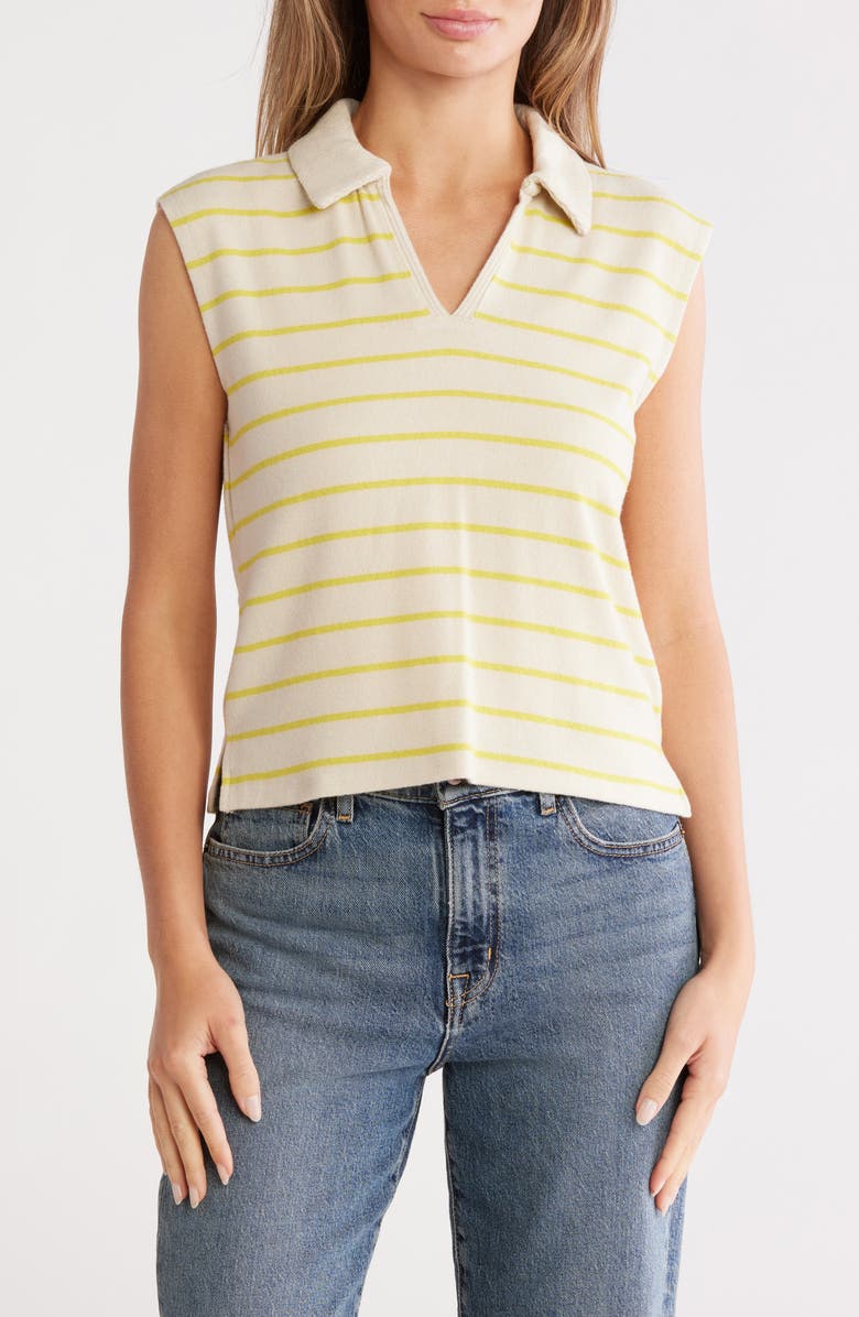 Splendid Lyon Sleeveless Polo Sweater, Main, color, Beige/ Chartruese Stripe