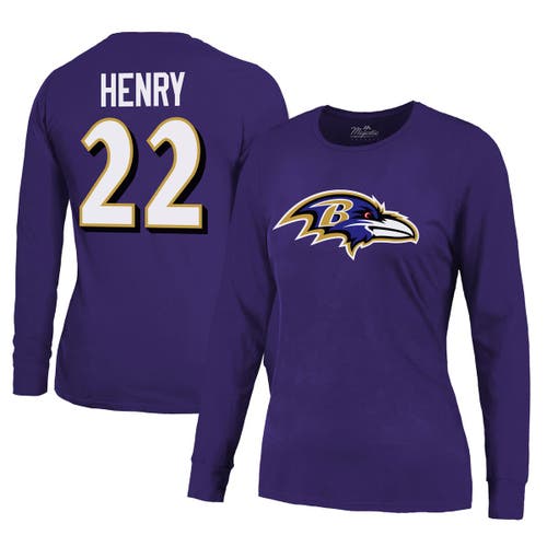 Majestic Threads Derrick Henry Purple Baltimore Ravens Name & Number Long Sleeve T-shirt