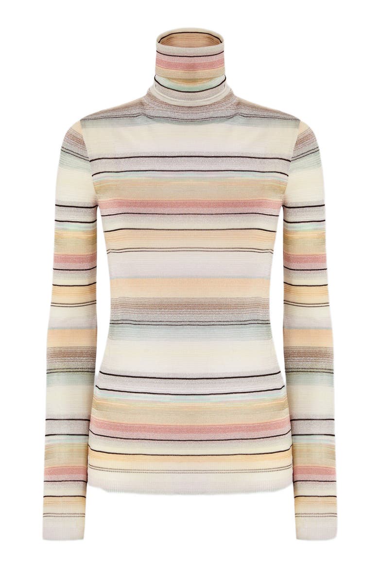 Striped High-neck Sweater, Alternate, color, Beige & Pink