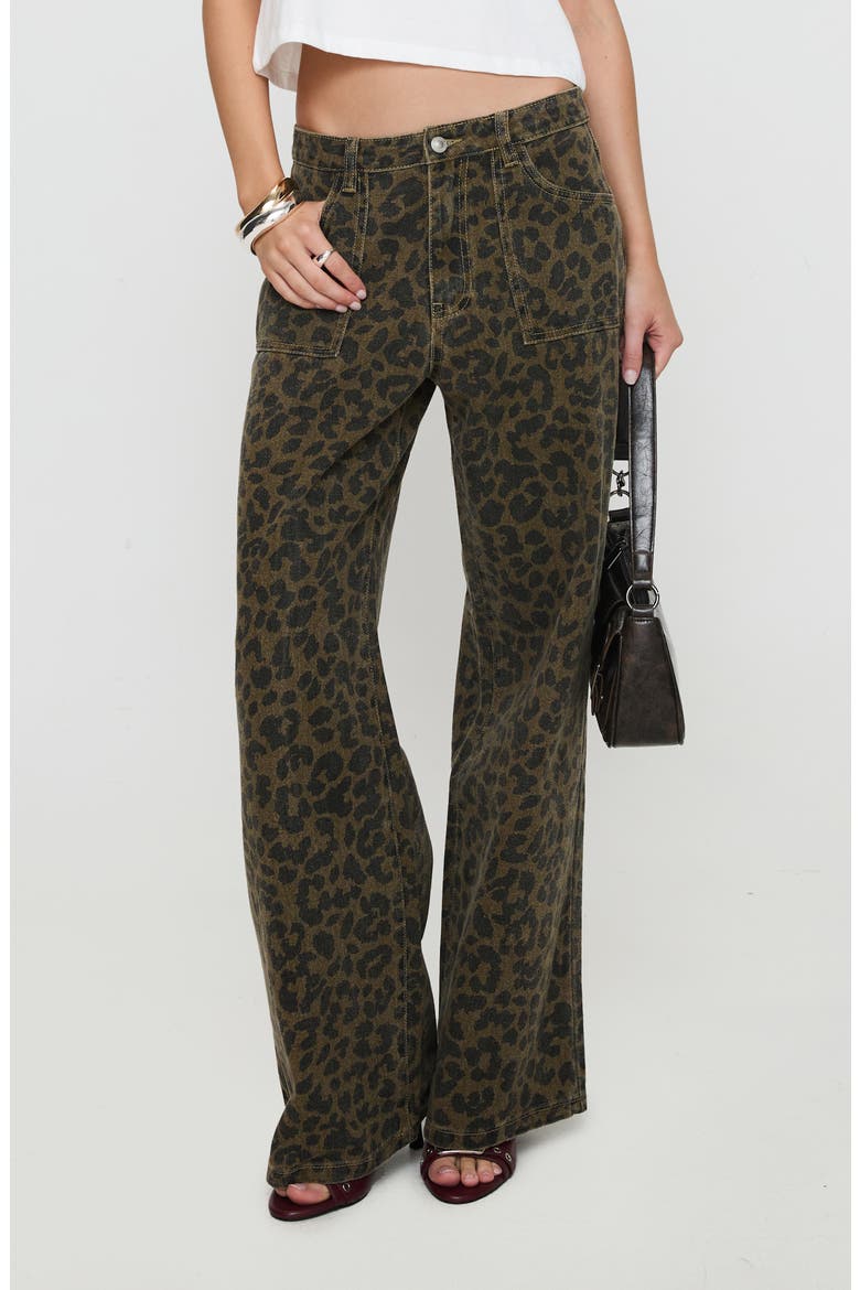 Briony Leopard Print Wide Leg Jeans, Main, color, BROWN