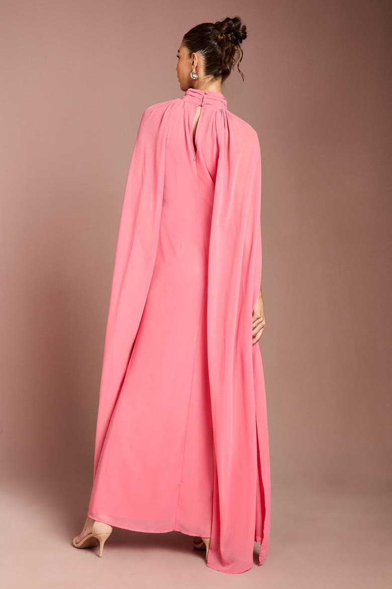 Floral Cape Maxi Dress, Alternate, color, Coral