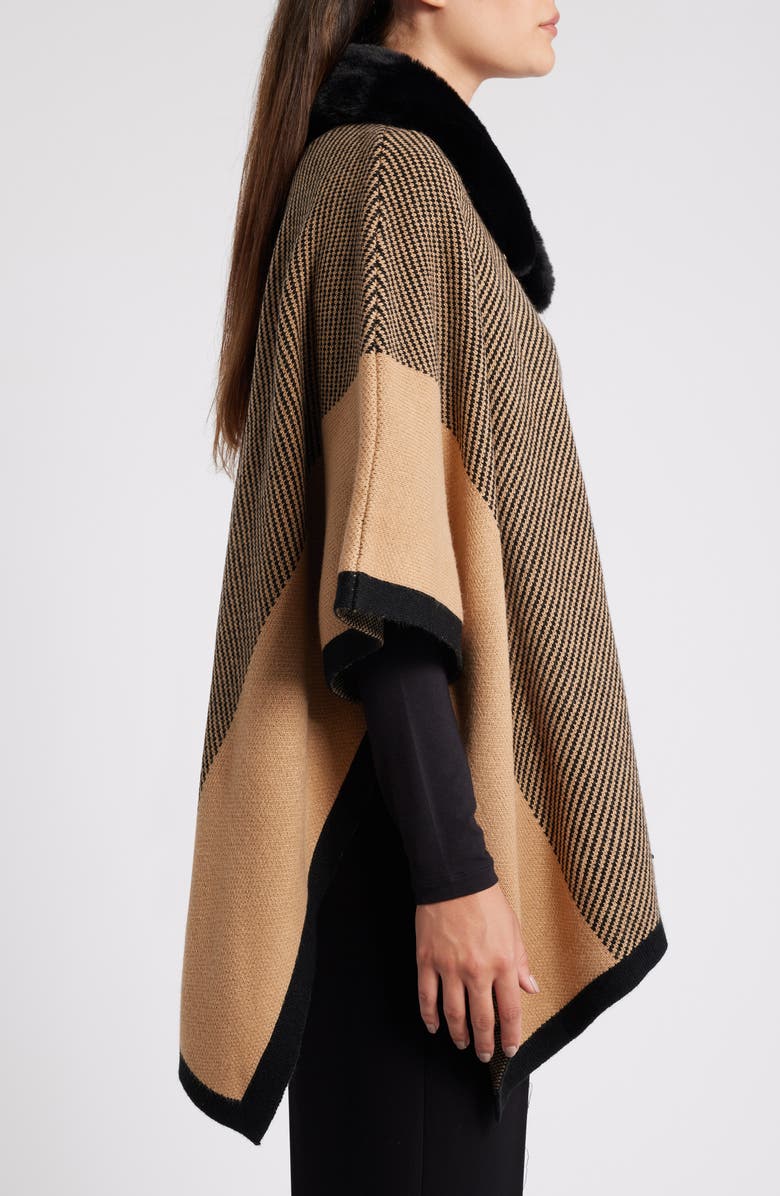 Anne Klein Faux Fur Collar Zip Poncho, Alternate, color, 