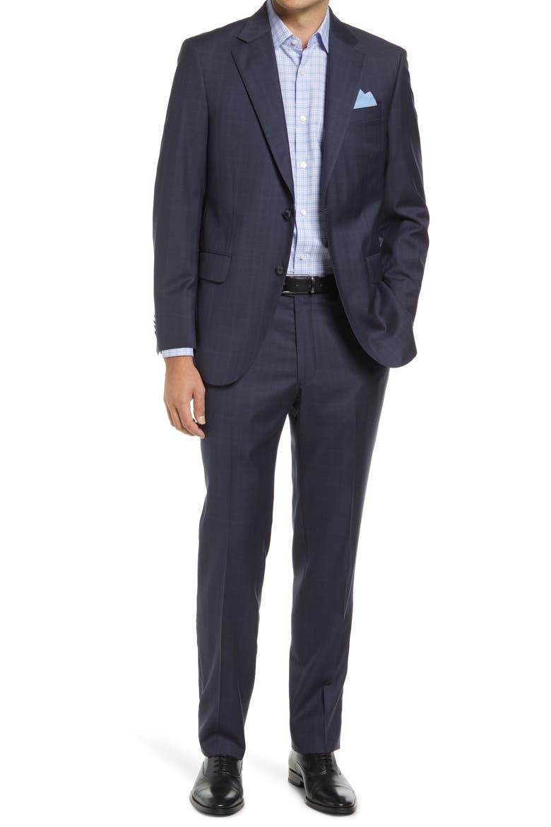 Flynn Classic Fit Plaid Wool Suit, Main, color, NAVY